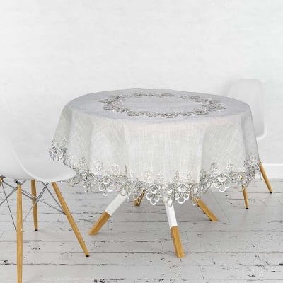 Покривка за кръгла маса в бежов цвят Ф150